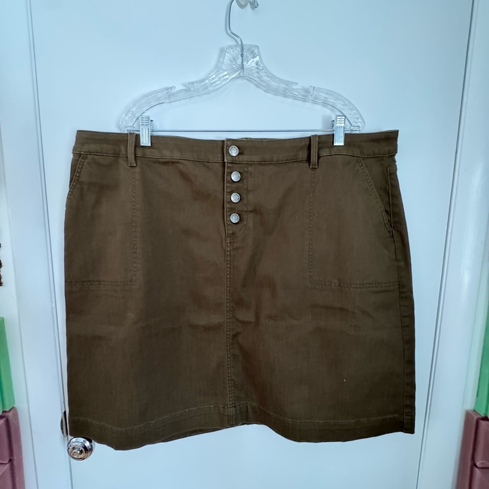 Talbots Army Green Button-Front Mini Skirt